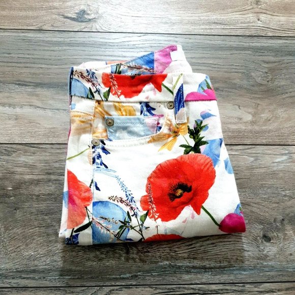 7 for all Mankind Jeans 25 White Floral Slim Skinny Stretch Dress Casual Pants - Picture 12 of 12